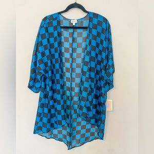 LuLaRoe Checkered Race Flag Lindsay Kimono Size Medium NWT